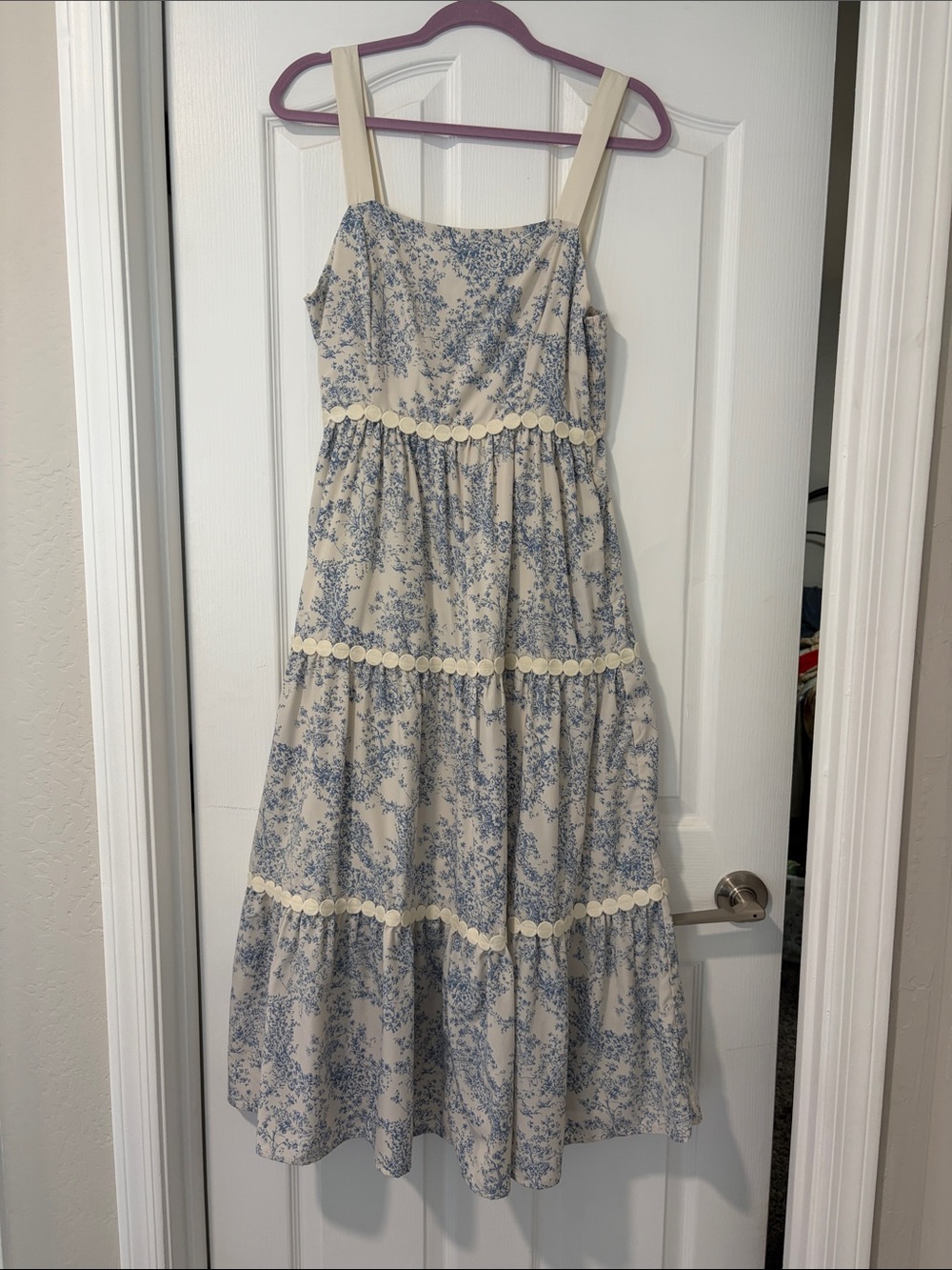 Women’s Floral Maxi Dress in Cream and Blue
